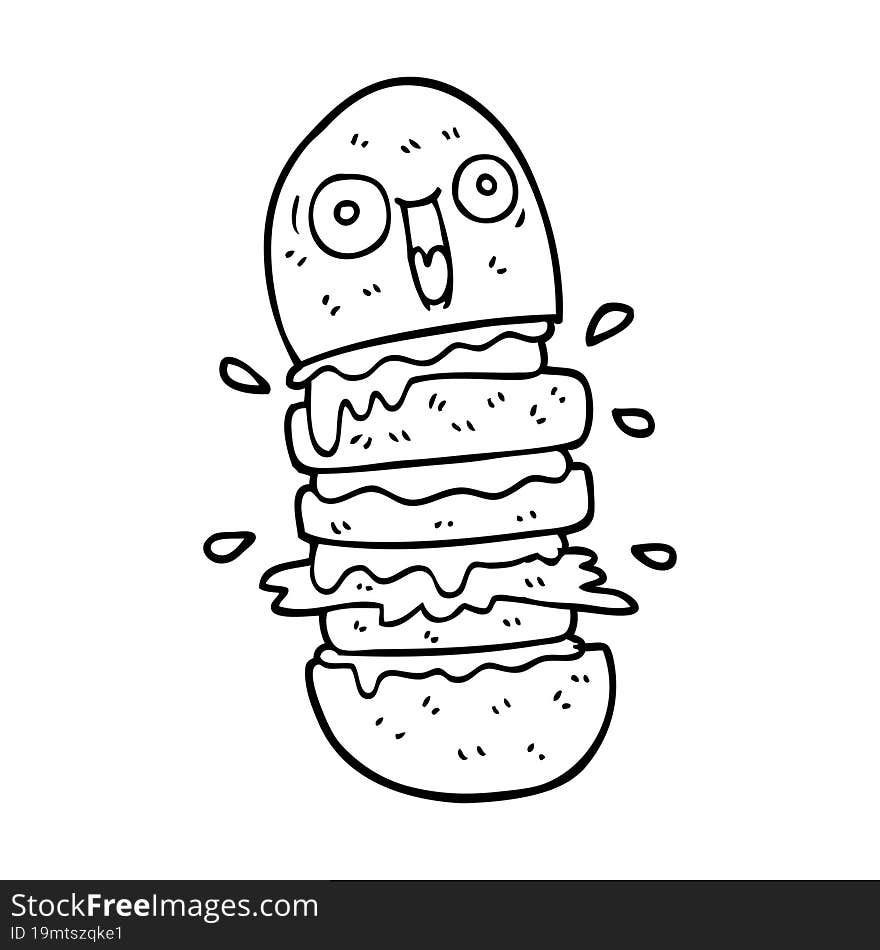 Line Drawing Cartoon Burger