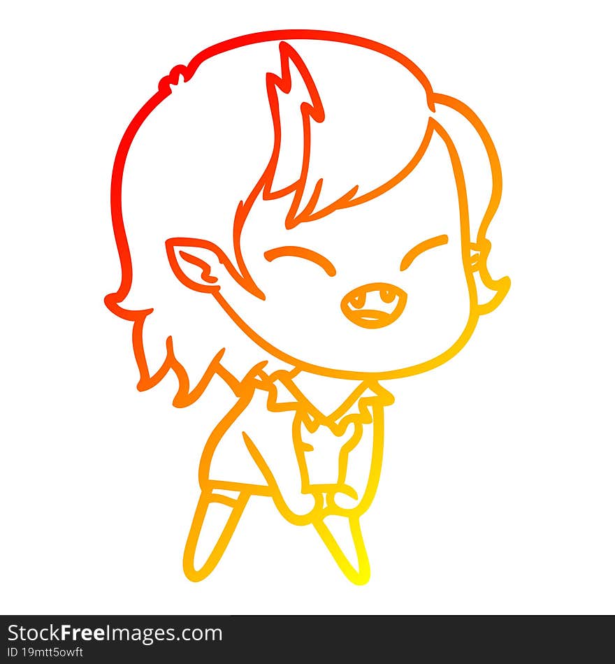 warm gradient line drawing cartoon laughing vampire girl