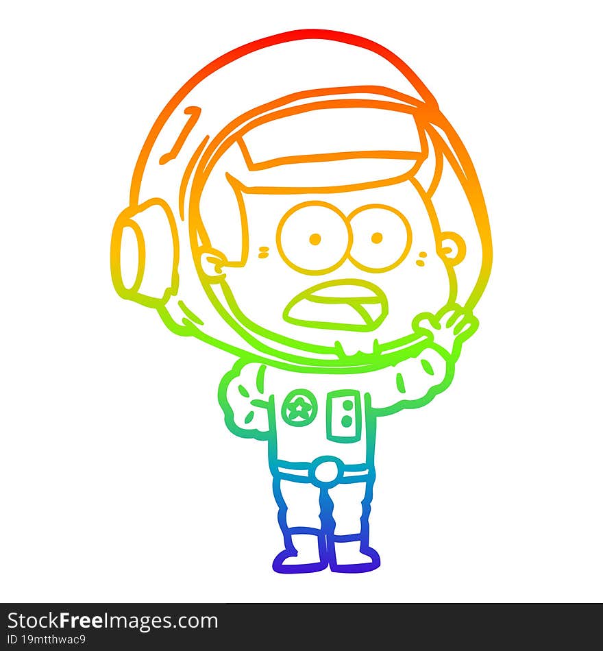 rainbow gradient line drawing cartoon surprised astronaut