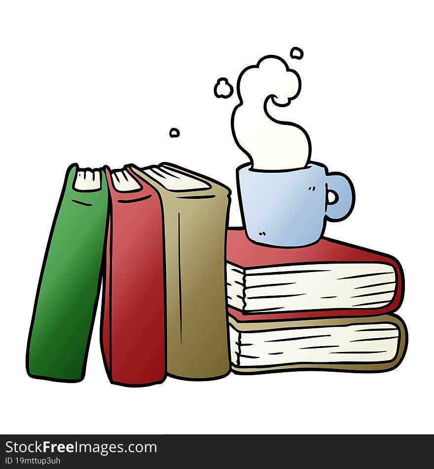 cartoon coffee cup and study books. cartoon coffee cup and study books