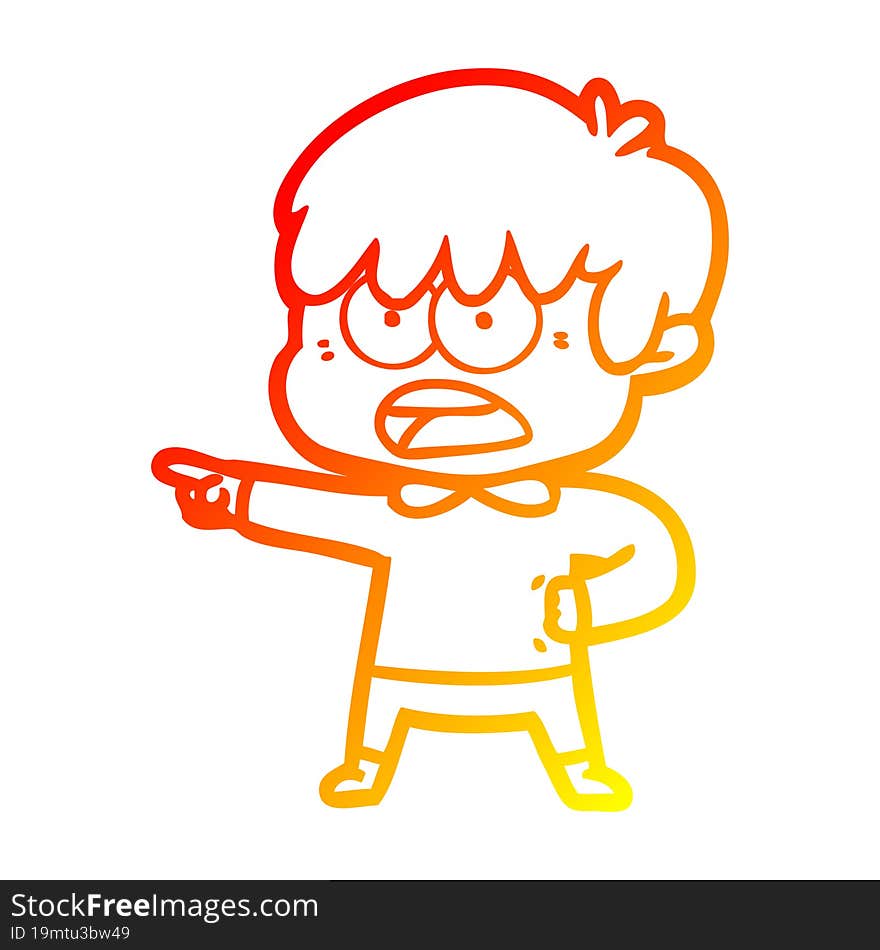 warm gradient line drawing worried cartoon boy