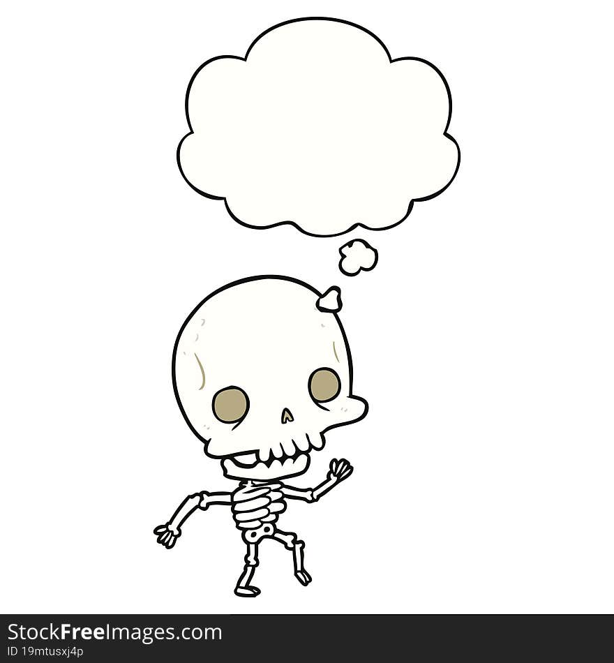 cartoon skeleton with thought bubble. cartoon skeleton with thought bubble