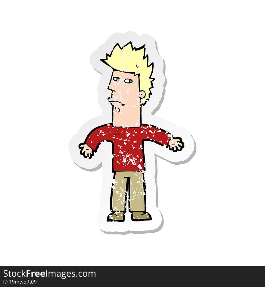 retro distressed sticker of a cartoon confused man