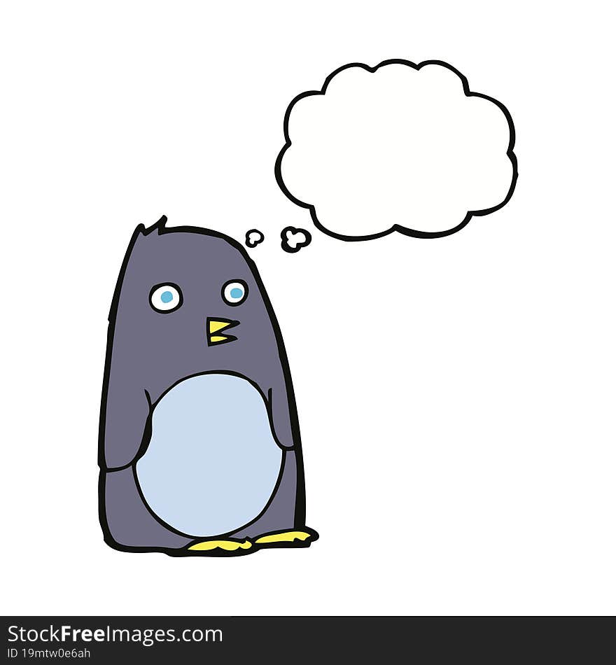 cartoon penguin with thought bubble