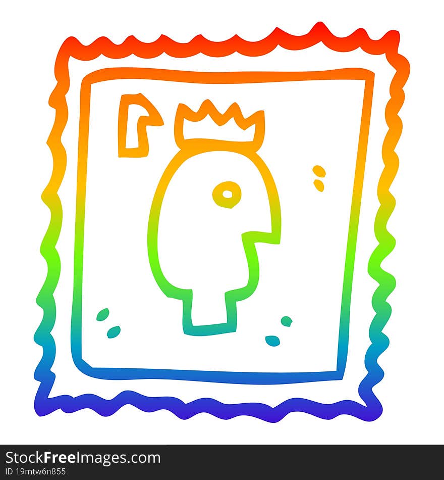 rainbow gradient line drawing cartoon stamp for postage