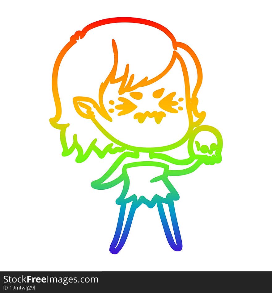 Rainbow Gradient Line Drawing Annoyed Cartoon Vampire Girl