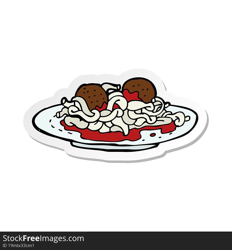 sticker of a cartoon spaghetti and meatballs