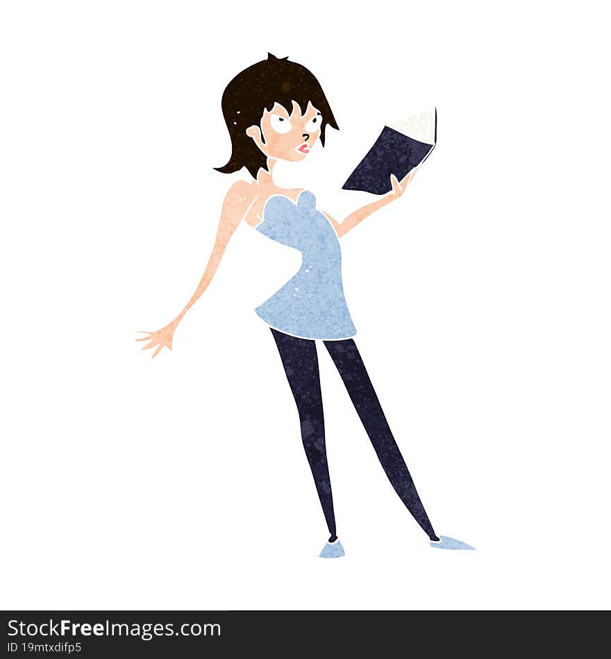 cartoon woman reading book