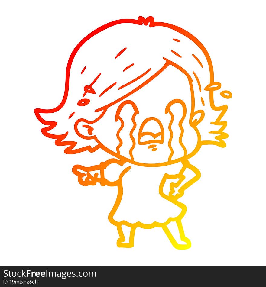 warm gradient line drawing of a cartoon woman crying