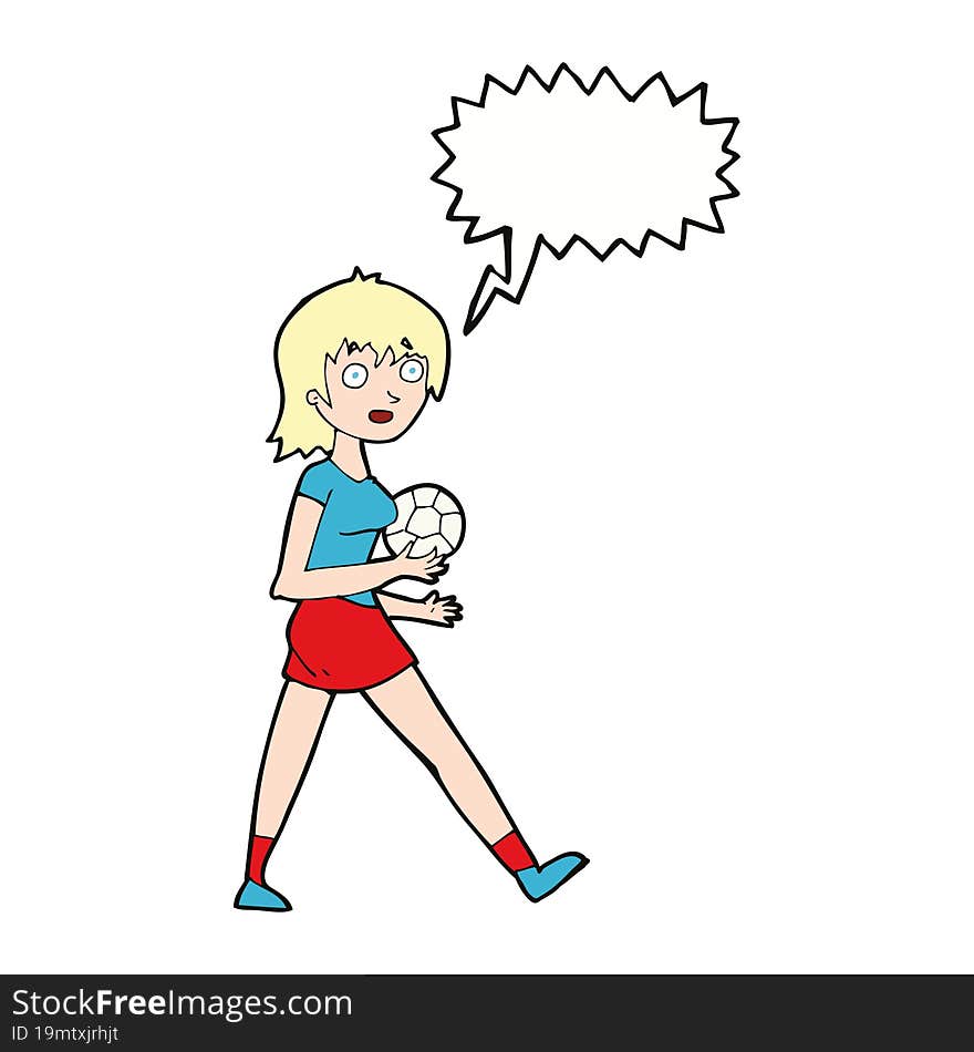 Cartoon Soccer Girl With Speech Bubble