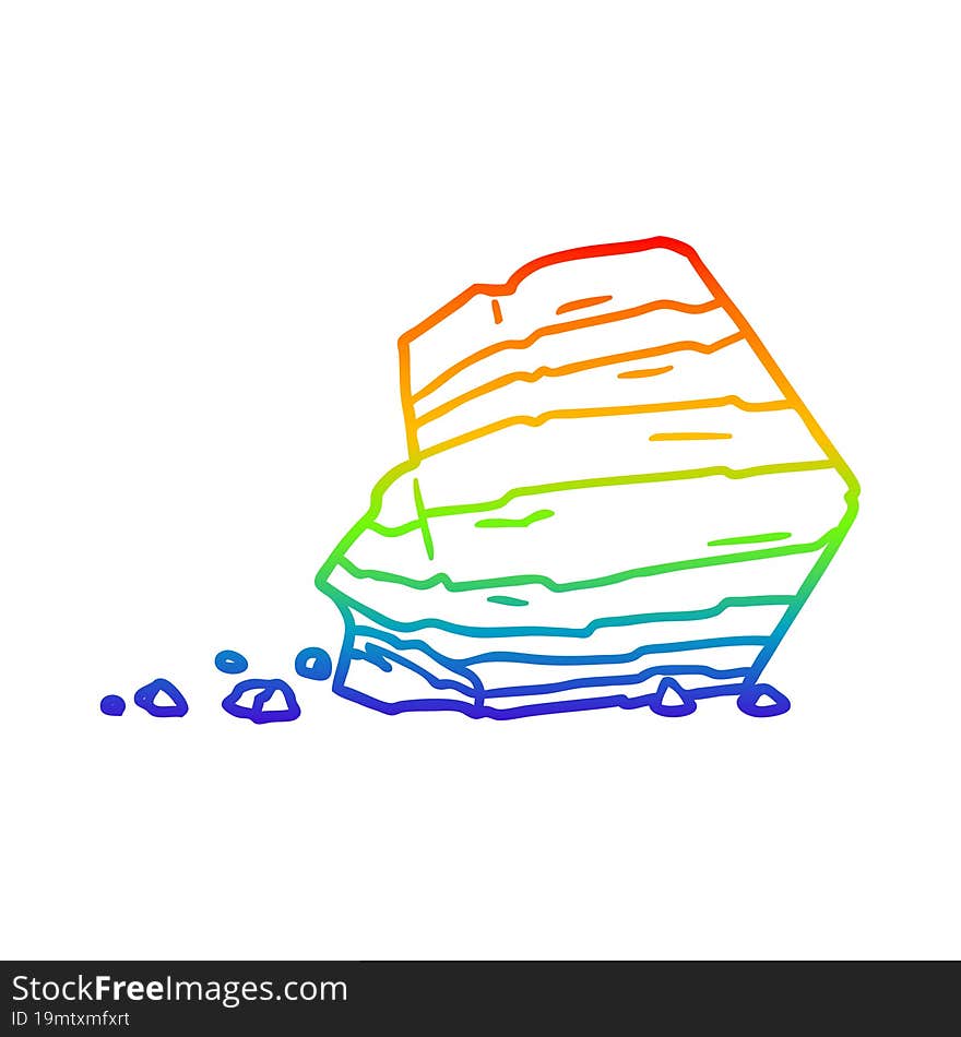 rainbow gradient line drawing cartoon large rock