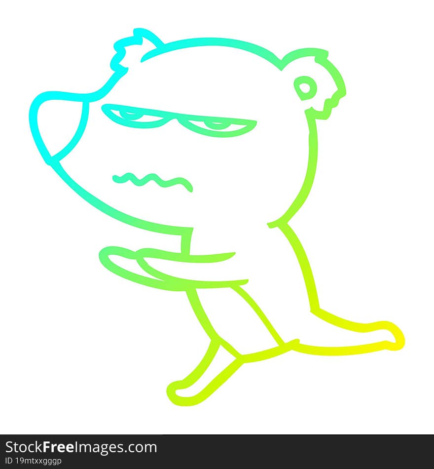 cold gradient line drawing angry bear cartoon running