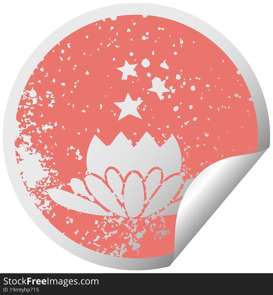 distressed circular peeling sticker symbol flower