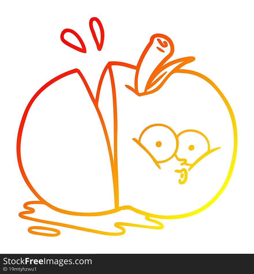 warm gradient line drawing cartoon sliced apple