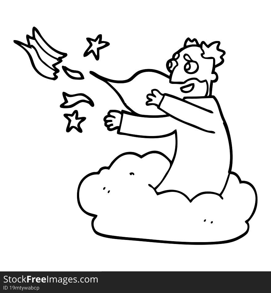 Line Drawing Cartoon God On Cloud