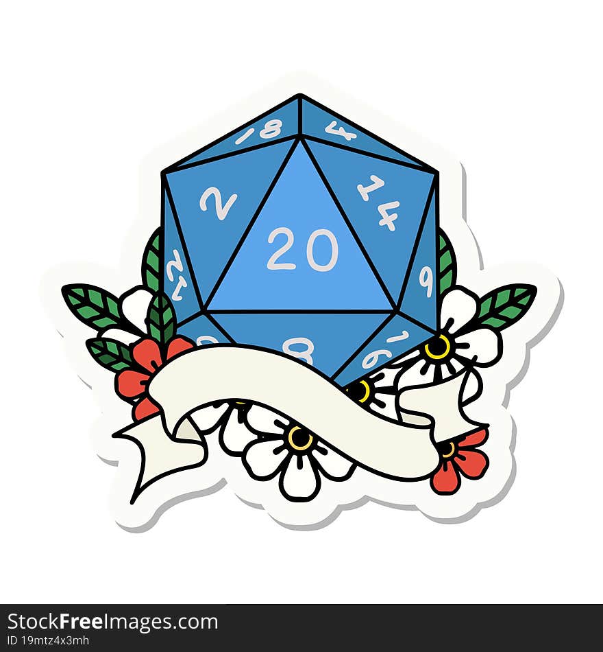 natural twenty D20 dice roll sticker