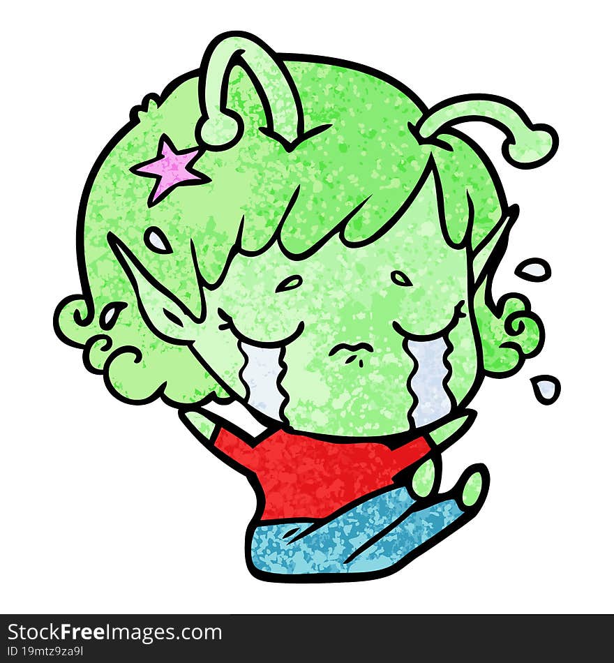 cartoon crying alien girl. cartoon crying alien girl