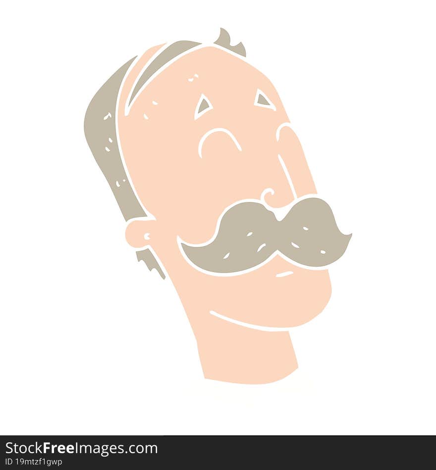 Flat Color Illustration Of A Cartoon Ageing Man With Mustache