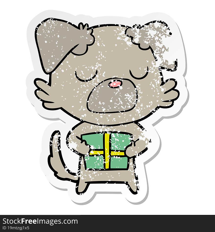 distressed sticker of a cartoon dog