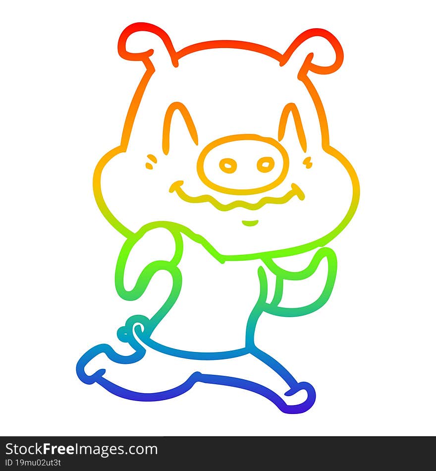 rainbow gradient line drawing nervous cartoon pig