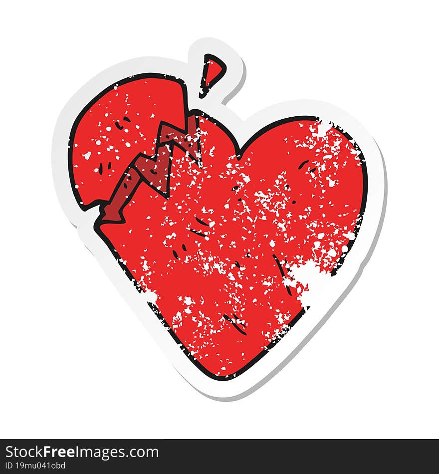 Retro Distressed Sticker Of A Cartoon Broken Heart