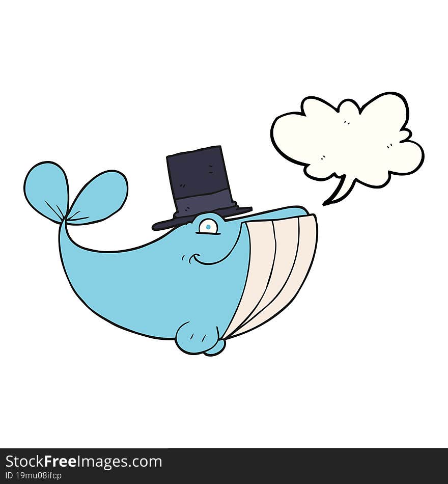 Speech Bubble Cartoon Whale Wearing Top Hat