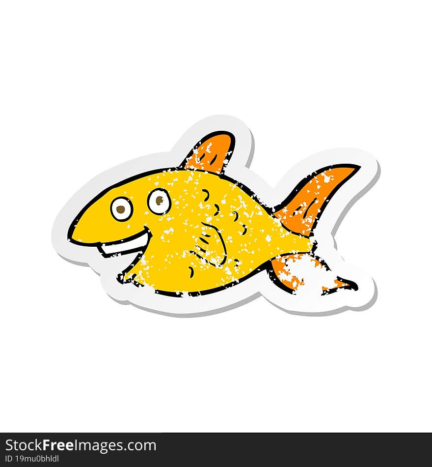 retro distressed sticker of a cartoon fish