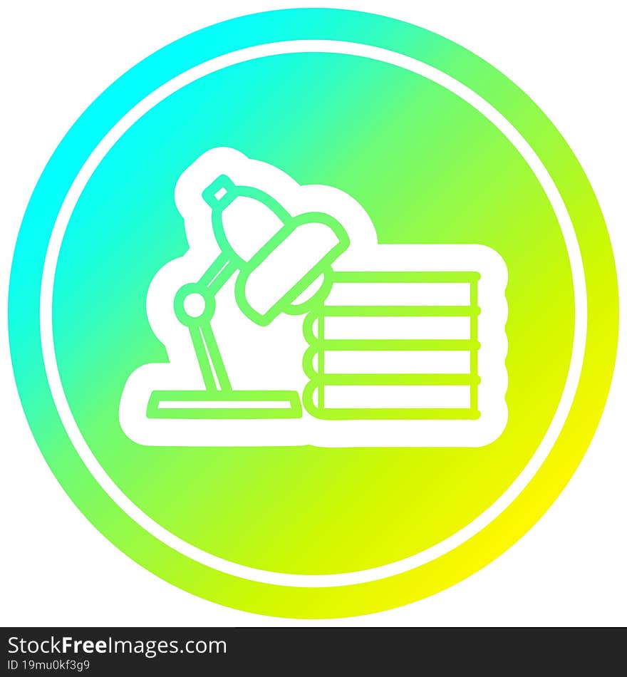lamp and study books circular in cold gradient spectrum