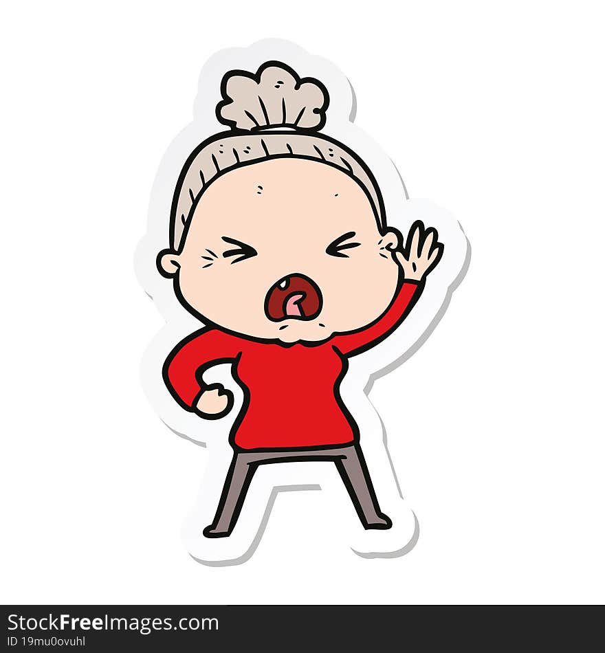 sticker of a cartoon angry old woman