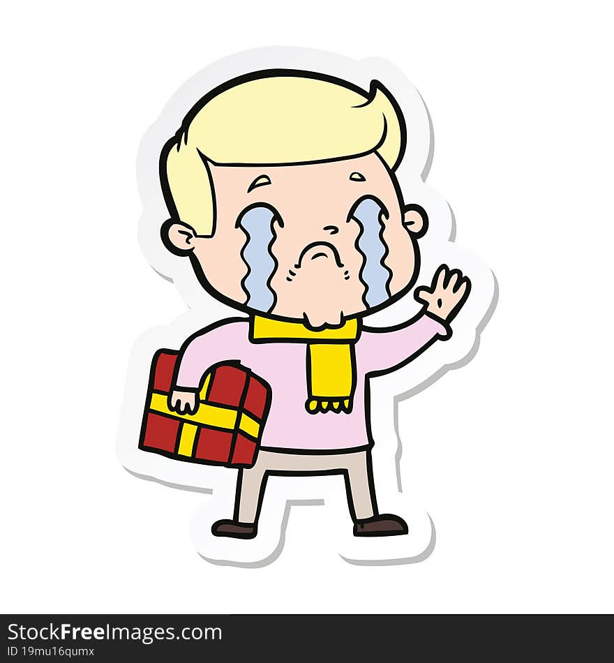 sticker of a cartoon man crying