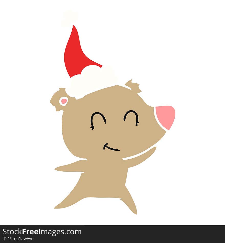 Female Bear Flat Color Illustration Of A Wearing Santa Hat