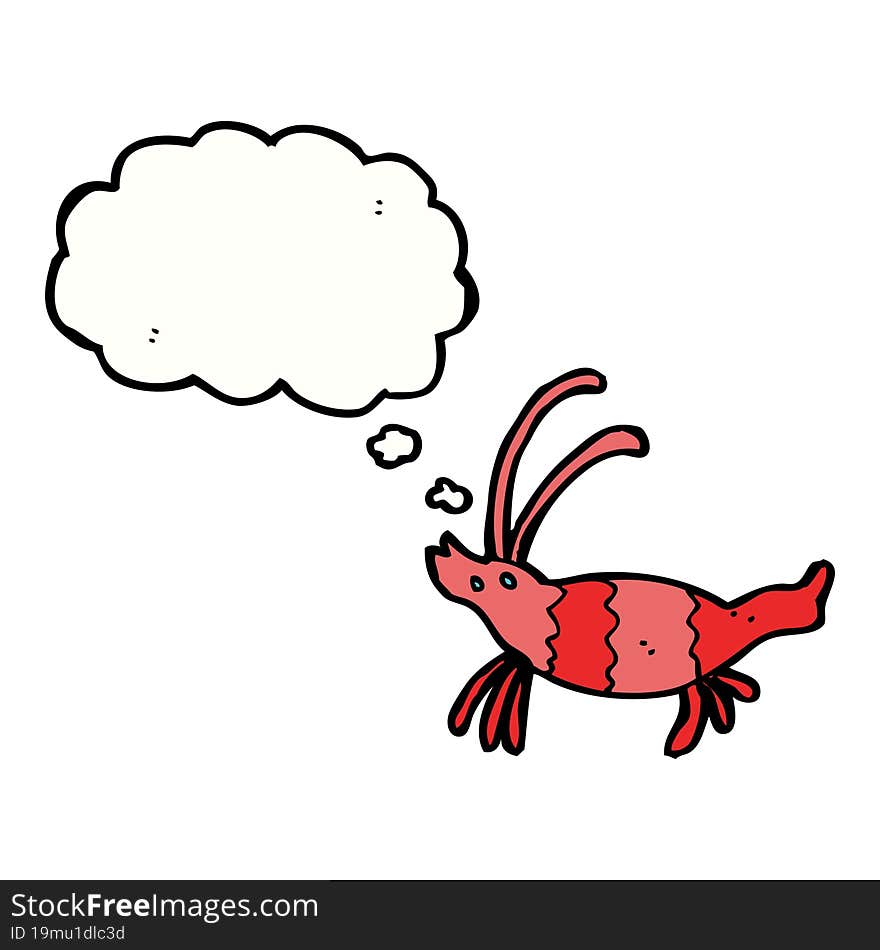 cartoon shrimp with thought bubble