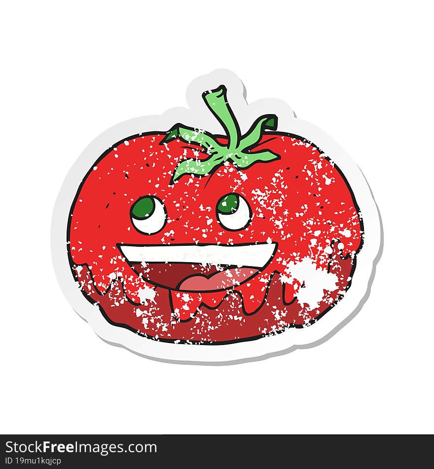 retro distressed sticker of a cartoon tomato