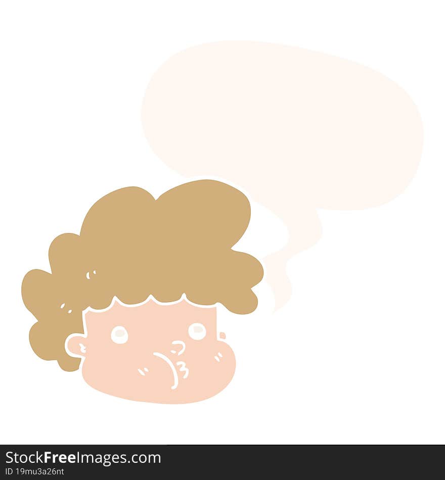 cartoon boy with speech bubble in retro style