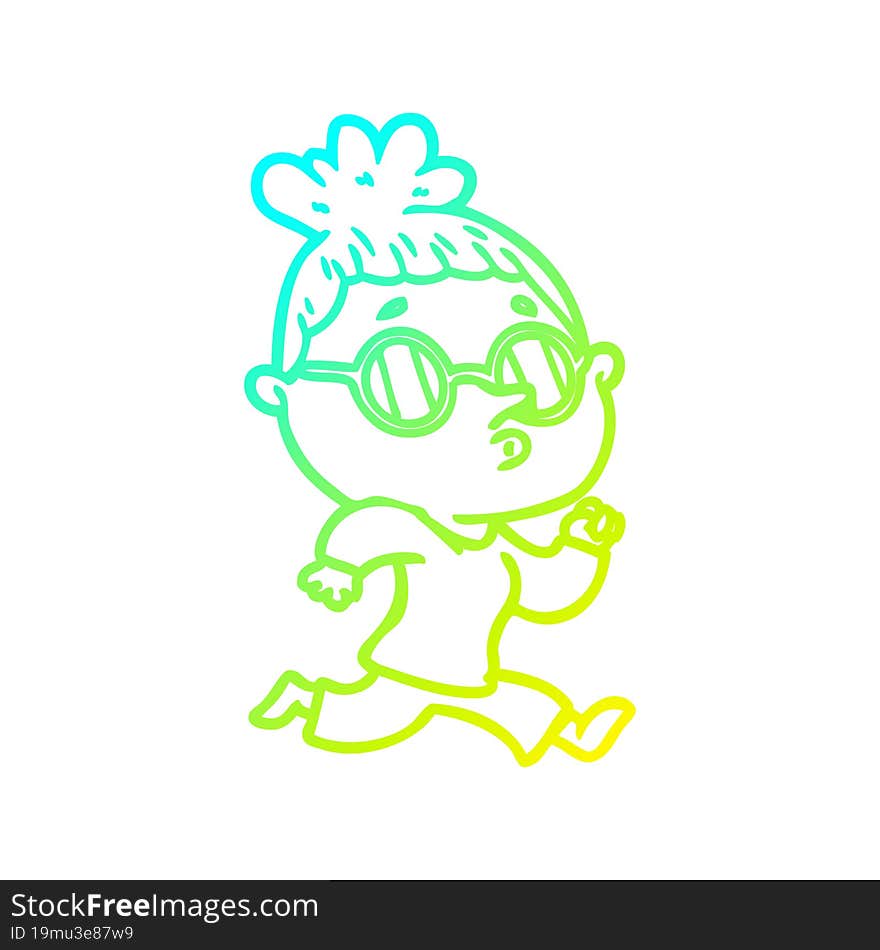 cold gradient line drawing cartoon woman wearing glasses