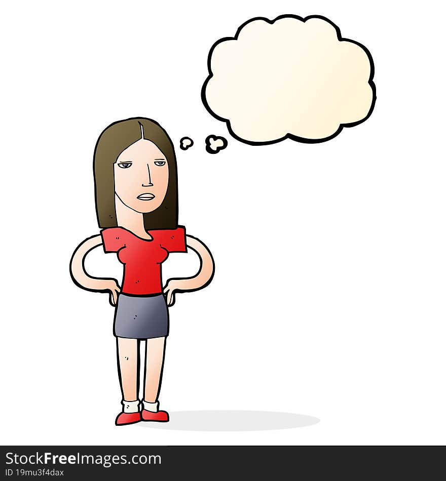 Cartoon Woman With Hands On Hips With Thought Bubble