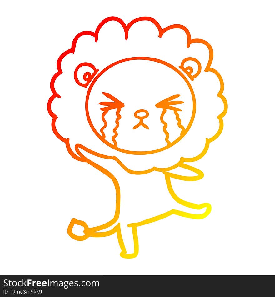 warm gradient line drawing cartoon crying lion