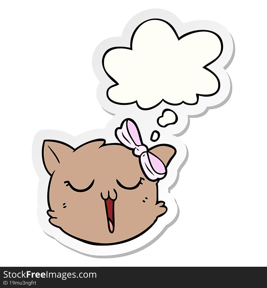 cartoon cat face and thought bubble as a printed sticker