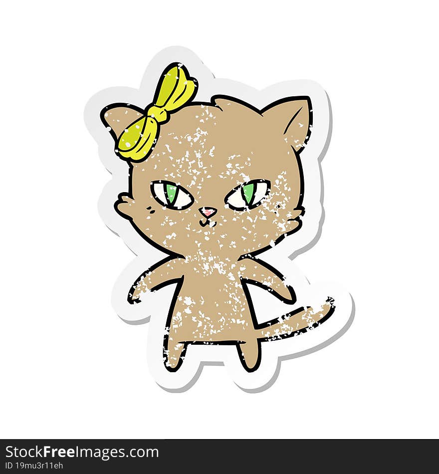 distressed sticker of a cute cartoon cat