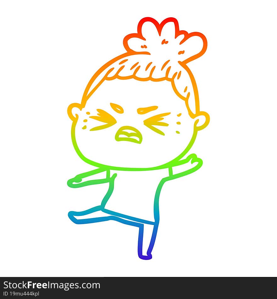 rainbow gradient line drawing of a cartoon angry woman