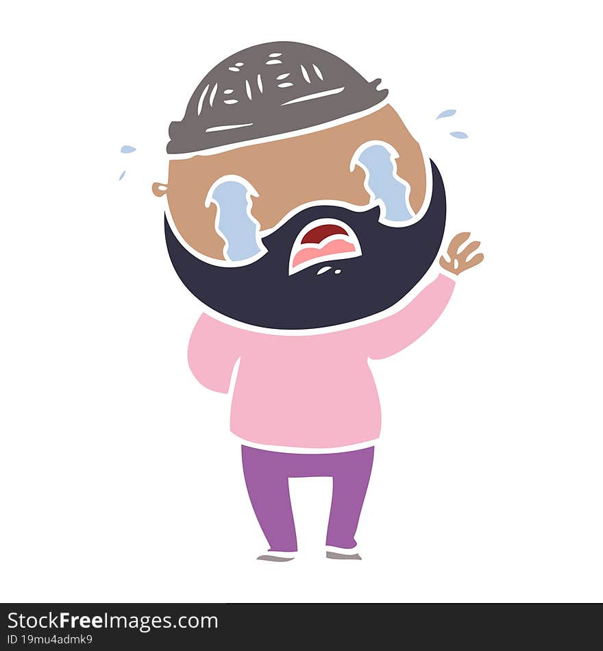 flat color style cartoon bearded man crying