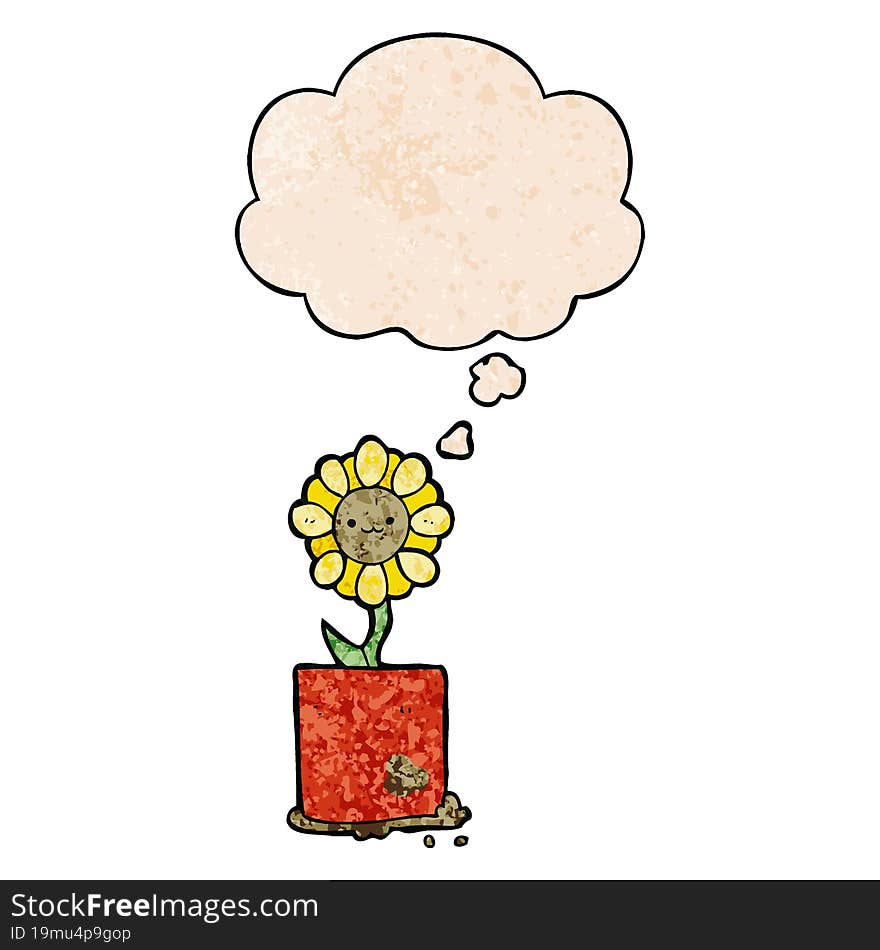 cute cartoon flower and thought bubble in grunge texture pattern style