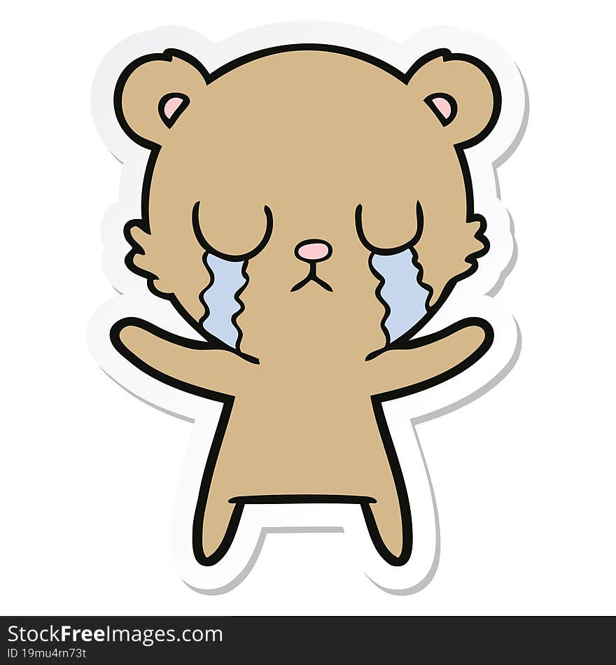 sticker of a crying cartoon bear