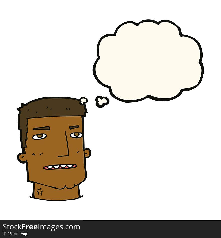 cartoon male head with thought bubble