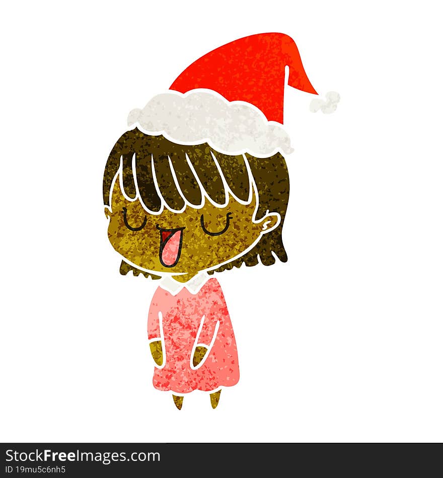 retro cartoon of a woman wearing santa hat