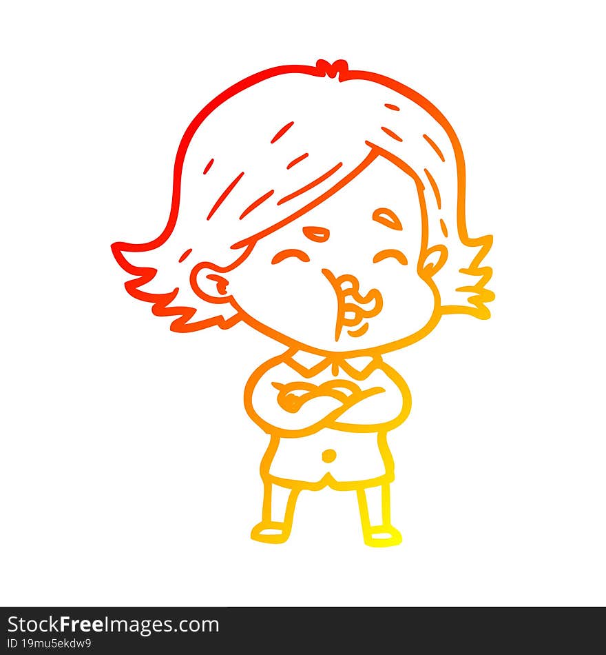 warm gradient line drawing cartoon girl pulling face