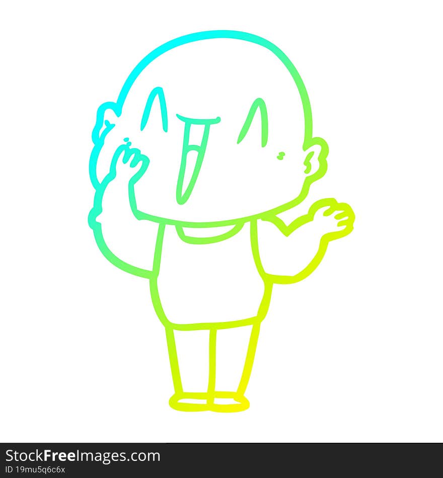 cold gradient line drawing happy cartoon bald man