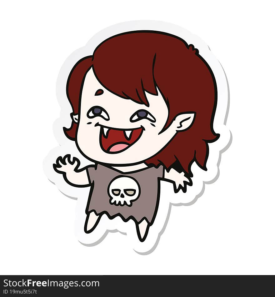 Sticker Of A Cartoon Laughing Vampire Girl