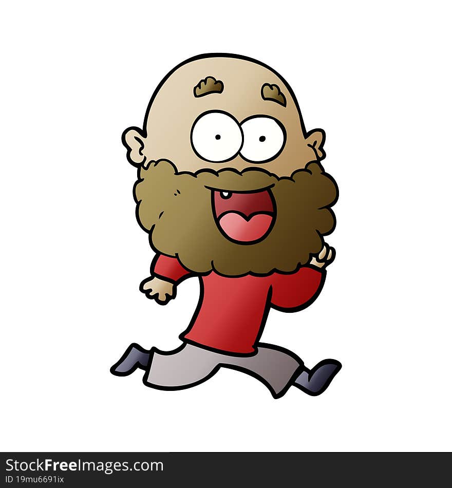 cartoon crazy happy man with beard running. cartoon crazy happy man with beard running