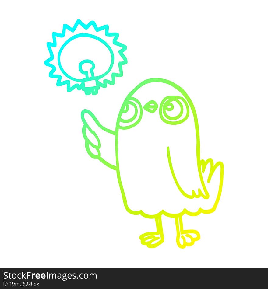 cold gradient line drawing cartoon bird with great idea